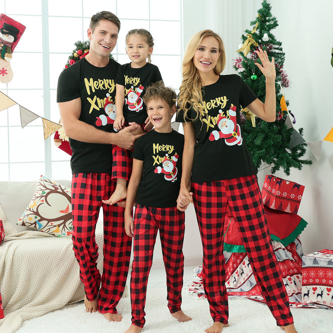 Ensemble de pyjama assorti familial à manches courtes à carreaux rouges