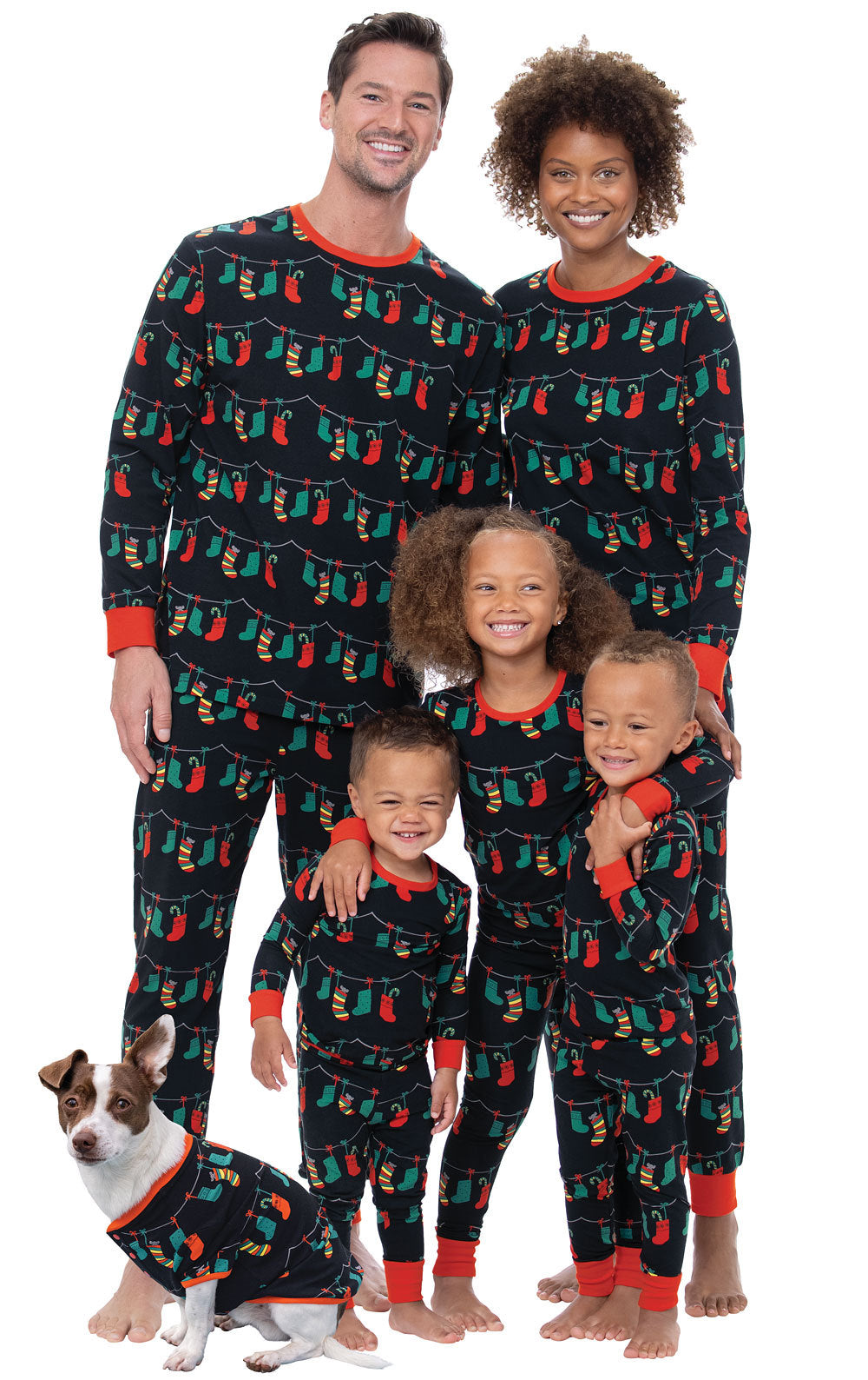 Sort julepære familiematchende pyjamassæt (med kæledyrs hundetøj)