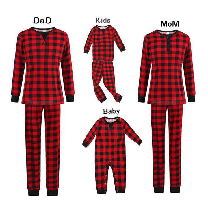 Kerst zwart-rode geruite bijpassende familiepyjamaset (met hondenkleding)
