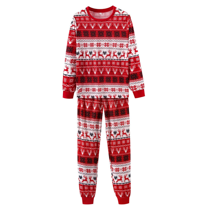 Pijama familiar a juego con estampado de alces navideños rojos (con mascotas)