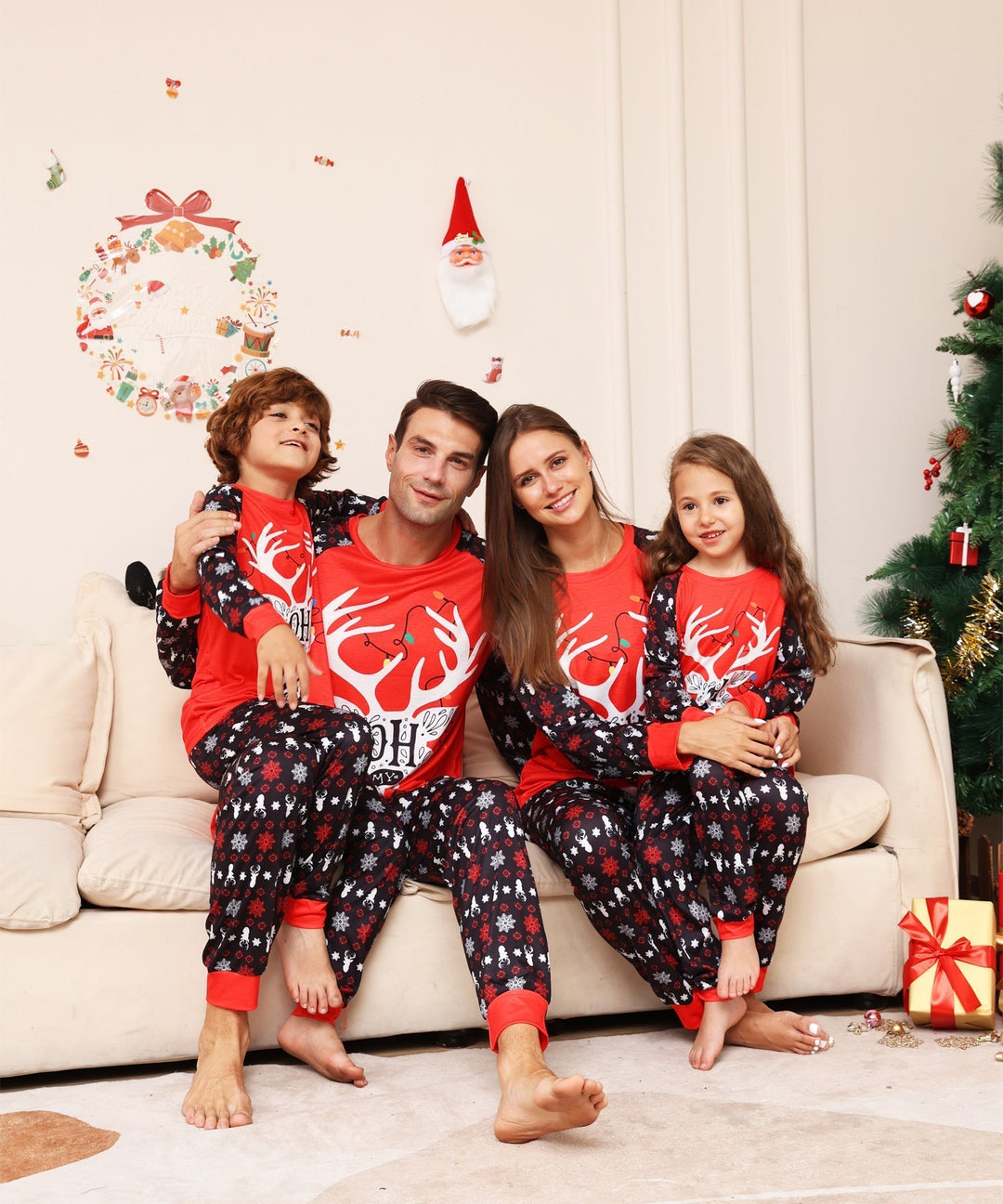 Ensembles de pyjamas assortis Fmalily Snow Deer de Noël rouge (avec vêtements pour chien de l'animal)