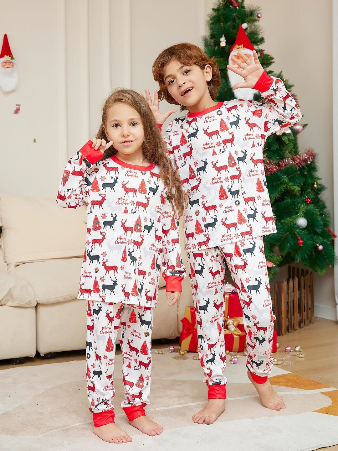 Kerst hertenprint Fmally bijpassende pyjamasets (met huisdier)