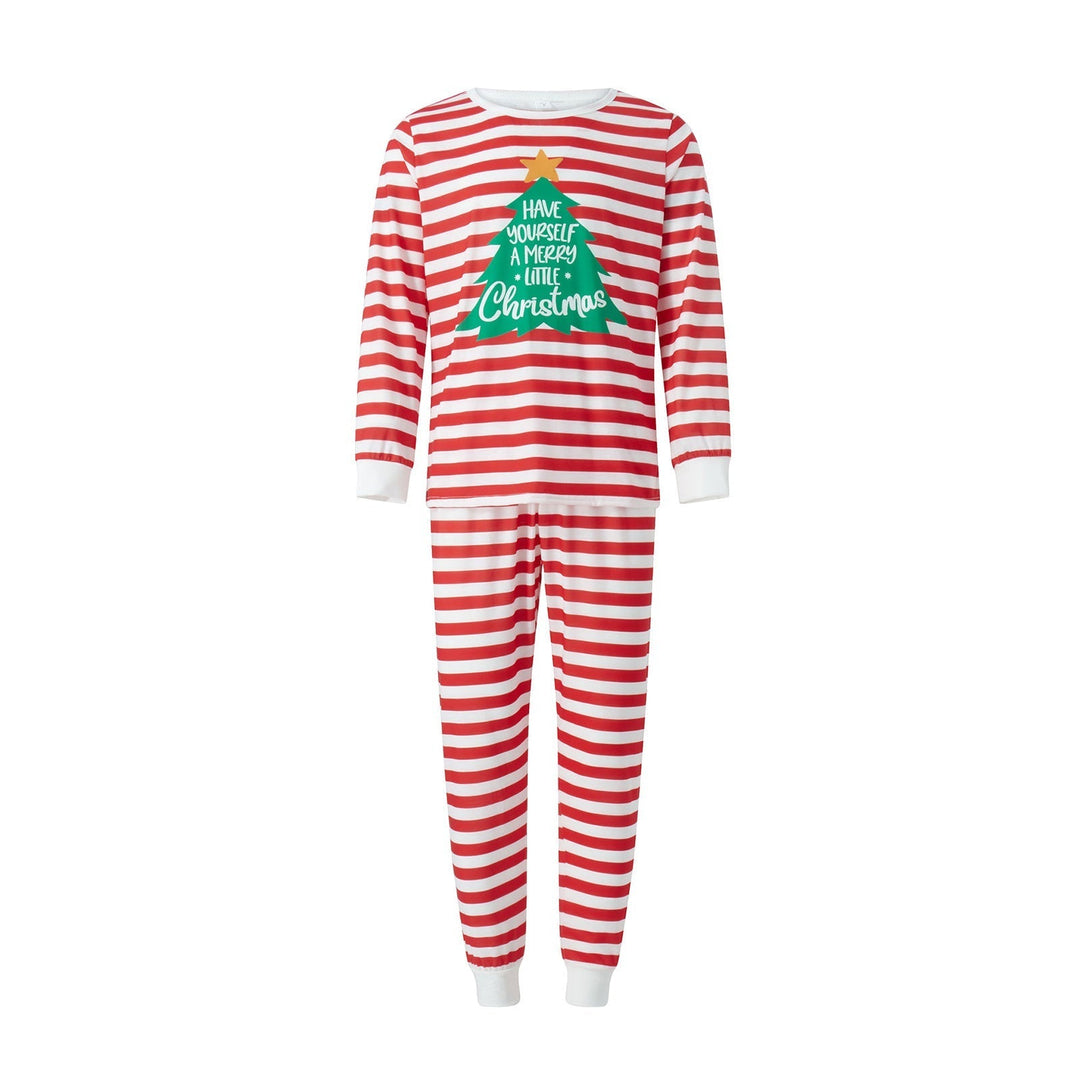 Rød- og hvidstribet juletræ familiematchende pyjamassæt (med kæledyrs hundetøj)