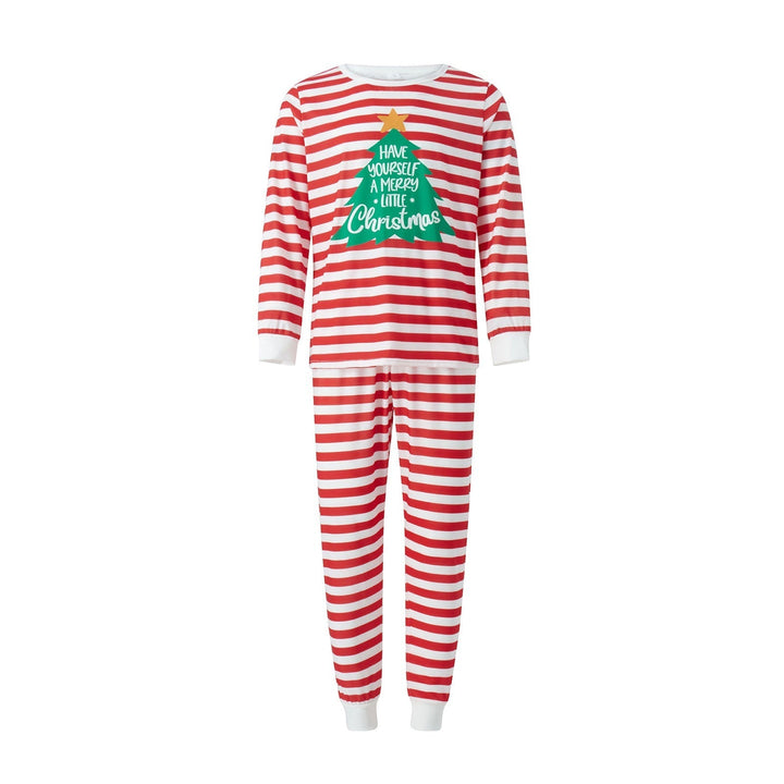 赤と白のストライプのクリスマスツリー Fmalily おそろいのパジャマ セット (ペットの犬の服付き)