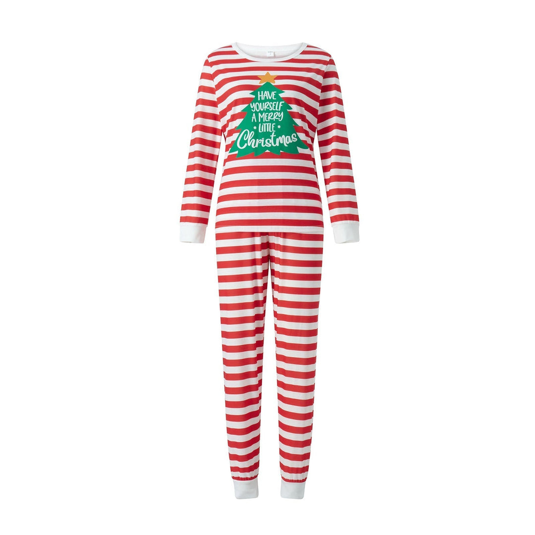 Rød og hvit stripete juletre Familiematchende pyjamassett (med hundeklær til kjæledyr)