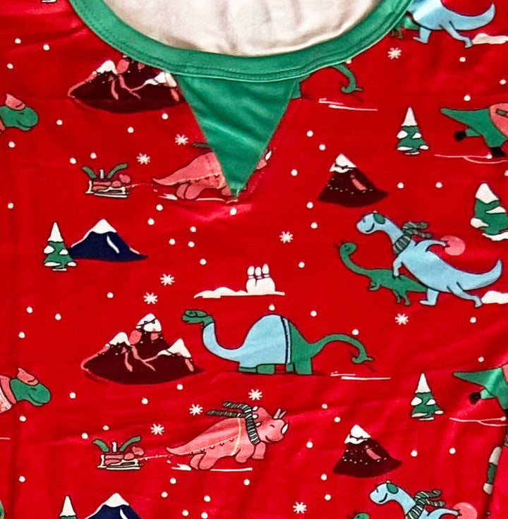 Ensembles de pyjamas assortis pour la famille à motif de dinosaure mignon rouge