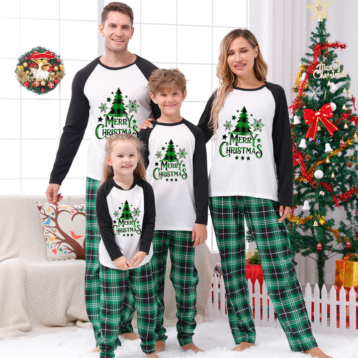 Gréng Plaid Chrëschtbaummuster Famill passende Pyjamas Sets (mat Hausdéieren Hondskleeder)