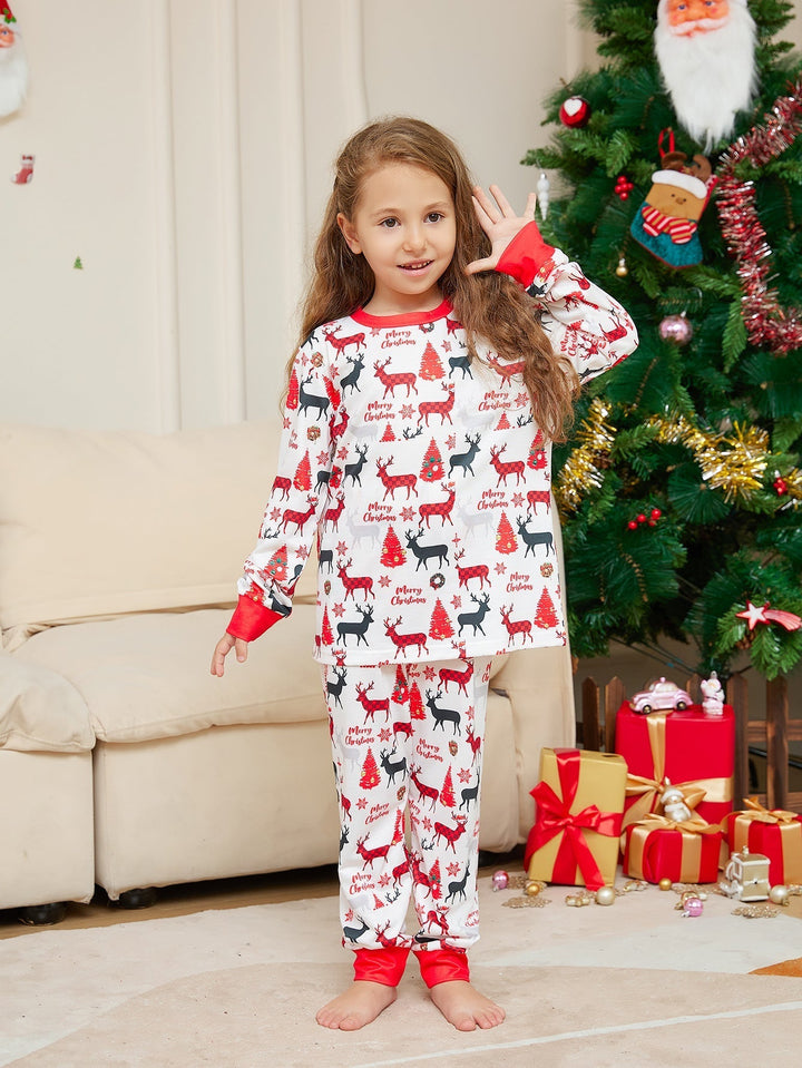 Set pigiami coordinati familiari con stampa di cervi natalizi (con animali domestici)