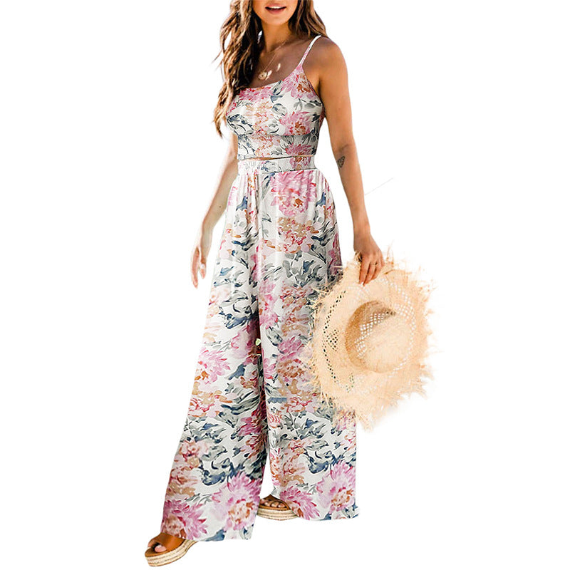 Boho Floral Two Piece Pant Sets In Turquoise