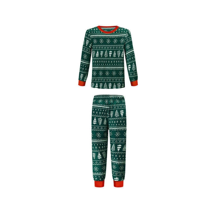 Grønne juletremønstrede familiematchende pyjamassett (med hundeklær)