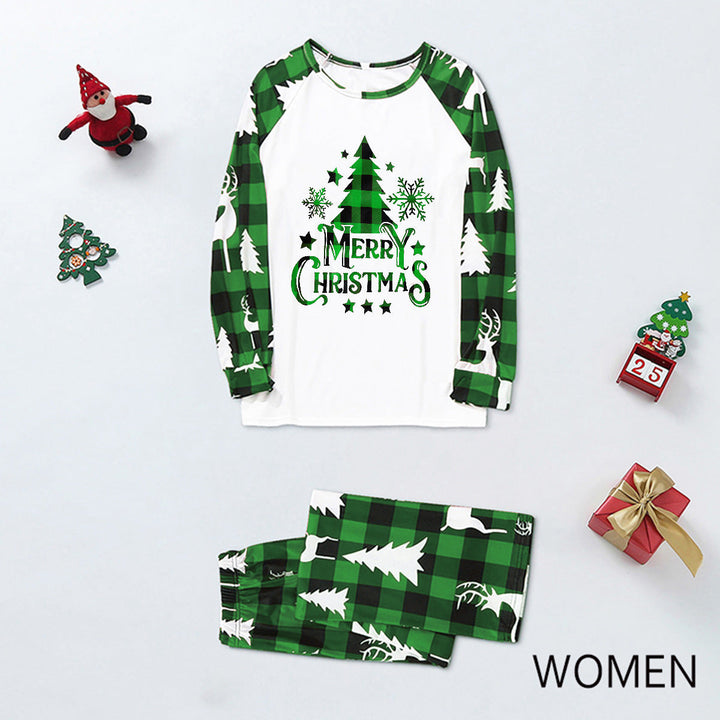 Conjuntos de pijamas familiares a juego con patrón de árbol de Navidad a cuadros verdes (con ropa para perros)