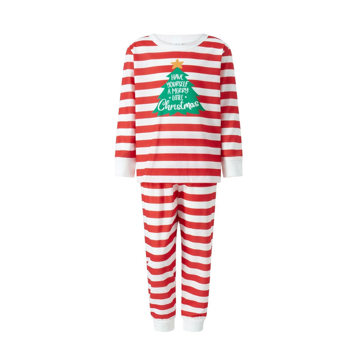 Conjuntos de pijamas a juego con árbol de Navidad a rayas rojas y blancas (con ropa para perros)