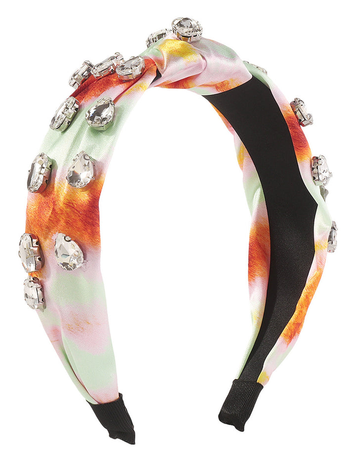 Geknoopte tie-dye hoofdband met strass