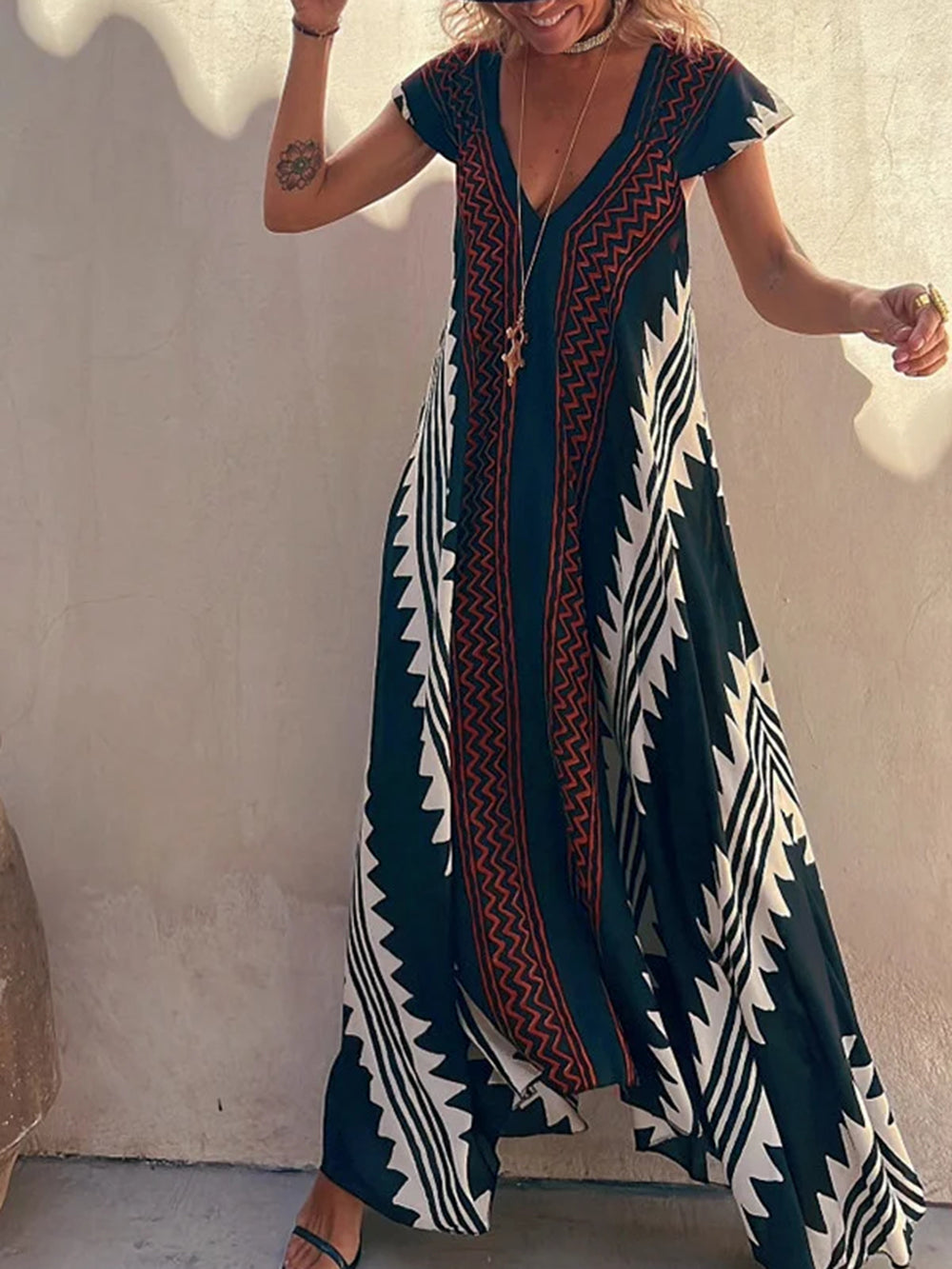 Robe longue bohème à imprimé aztèque Shannon