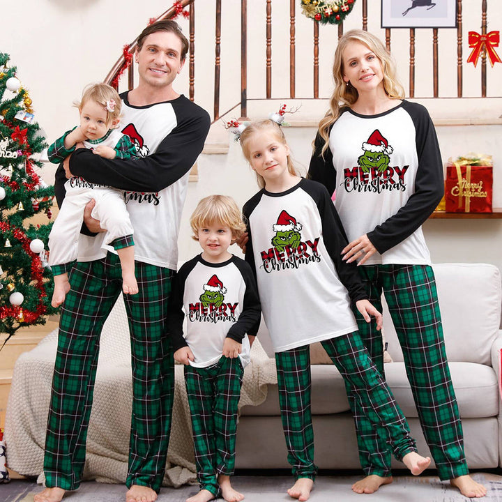 Veselé Vánoce zelený pléd a černé pyžamo Set