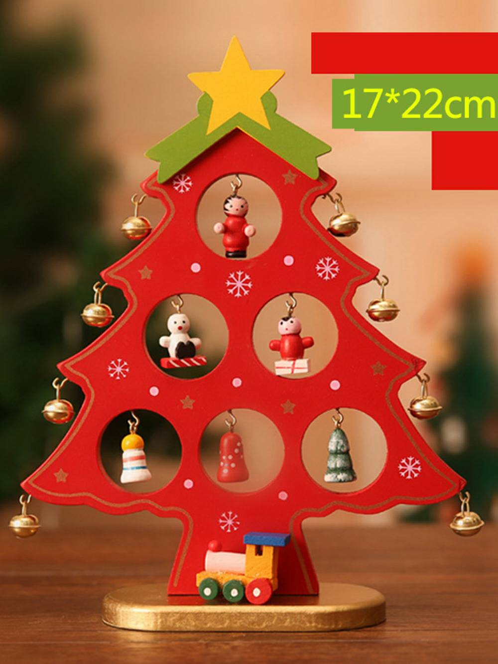 Bezaubernder 3D-Weihnachtsbaum aus Holz mit Schneemann-Glocken-Ornament
