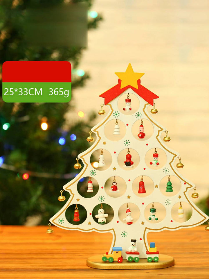 Encantador árbol de Navidad de madera en 3D con adorno de campana de muñeco de nieve