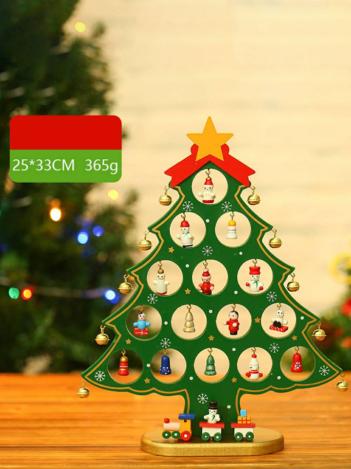 Incantevole albero di Natale in legno 3D con ornamento a campana con pupazzo di neve
