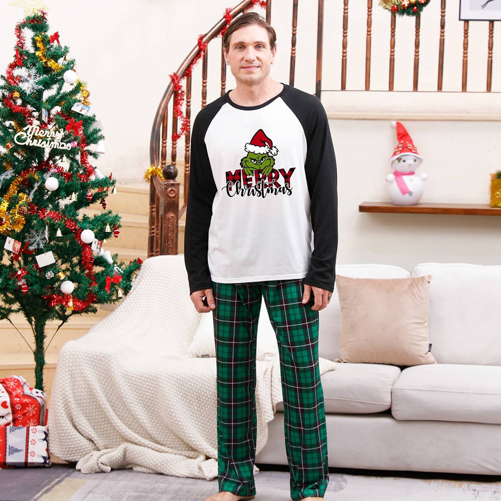 Glædelig jul Grønt plaid og sort pyjamassæt