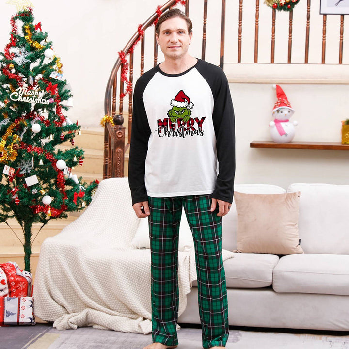 Conjunto de pijama de cuadros verdes y negros Feliz Navidad