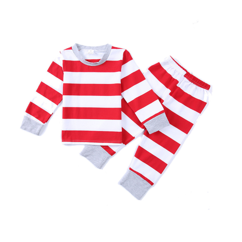 Vánoční červená a bílá pruhovaná rodinná pyžamová souprava (s oblečky pro psy)
