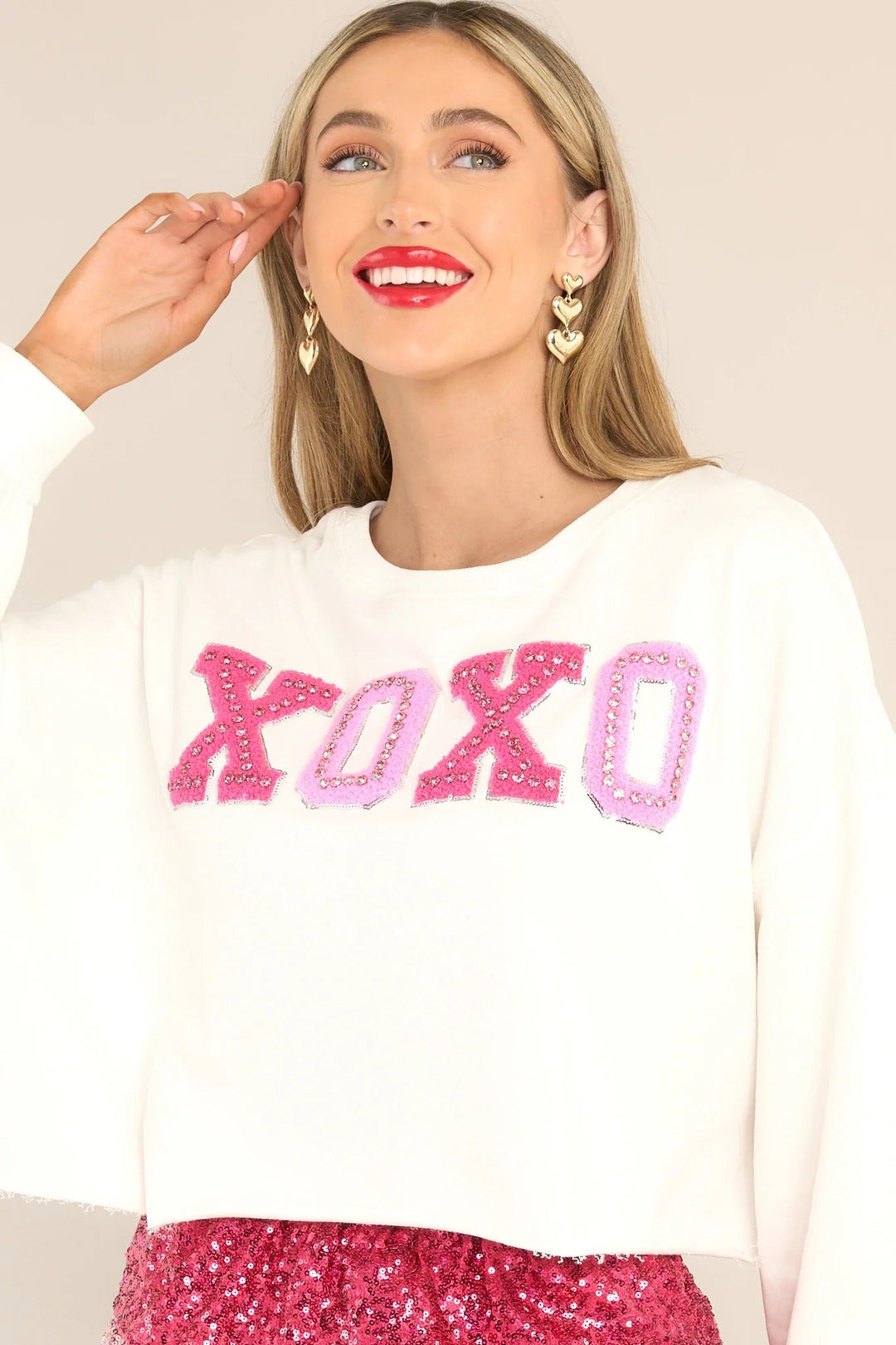 Thought Of You Hvid XOXO Cropped Sweatshirt