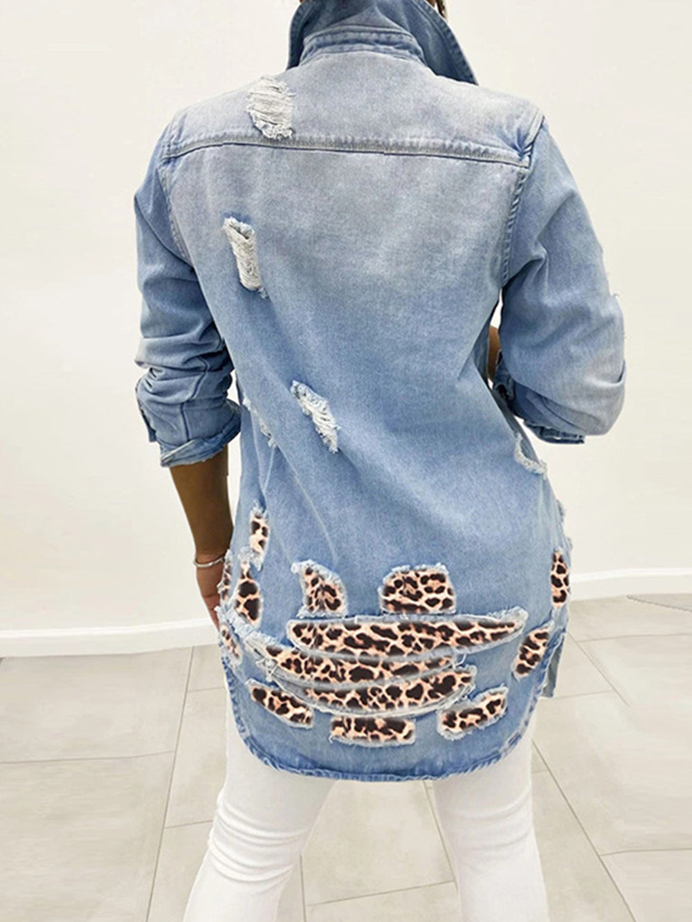 Sexig leopard jeansjacka