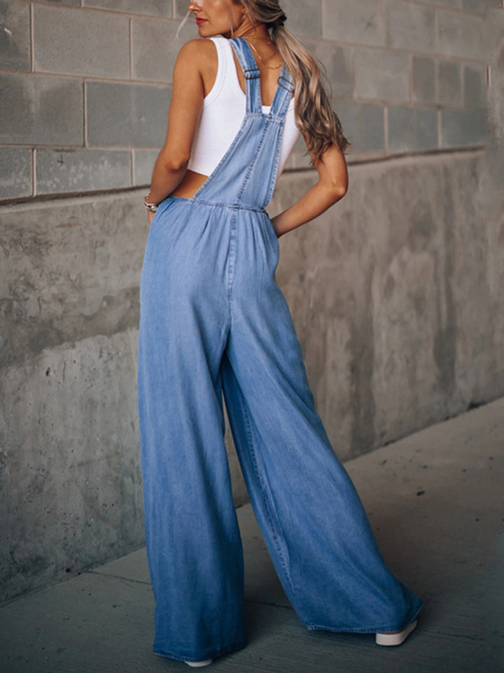 Solid Faarf Casual Loose Ripped Denim Overalls