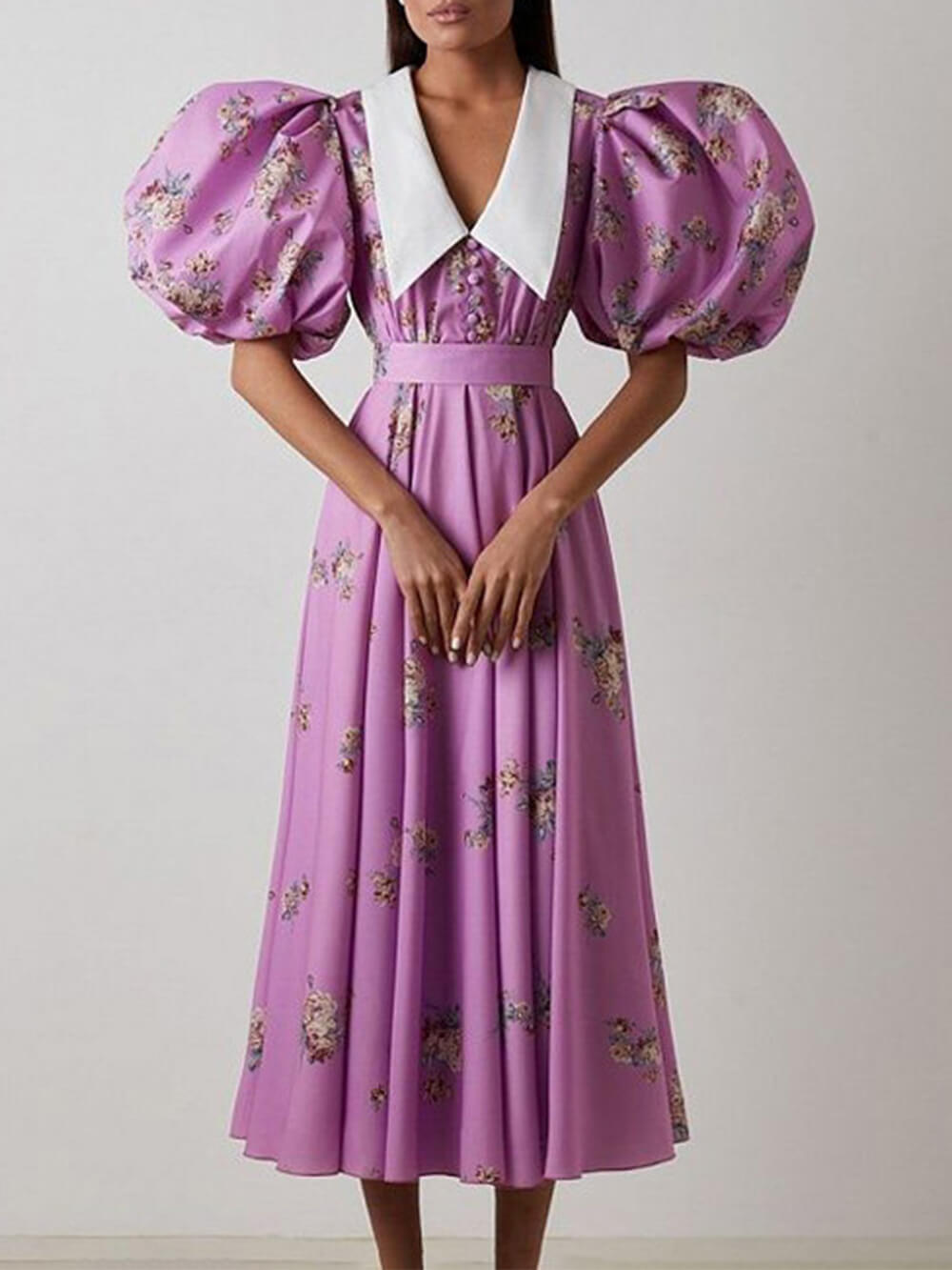 프렌치 맥시 인형 칼라 미디 드레스