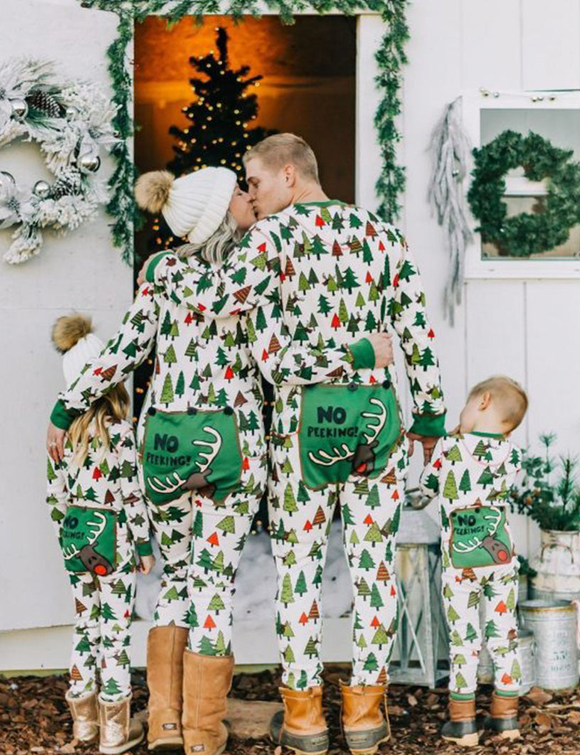 Grønt lite juletretrykk Familiematchende Onesie-pyjamas