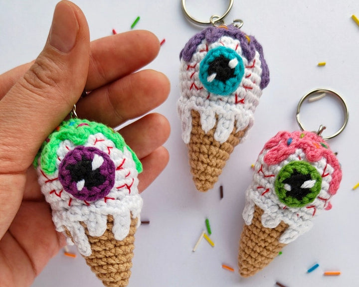Eye Scream Crochet Pattern Creepy Ice Cream Keychain / PDF English Tutorial