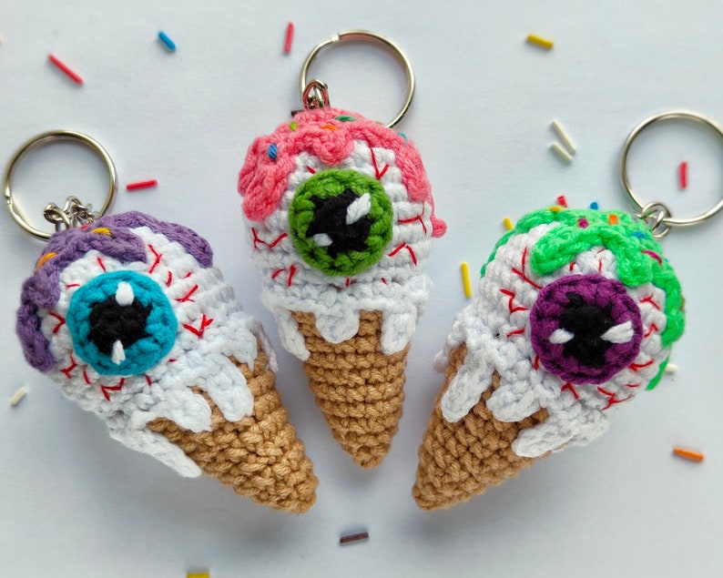 Háčkovaný vzor Eye Scream Creepy Ice Cream Keychain / PDF English Tutorial