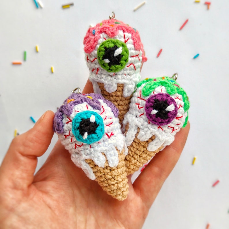 Eye Scream Crochet Pattern Creepy Ice Cream nøkkelring / PDF engelsk veiledning