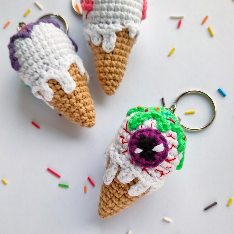 Eye Scream Crochet Pattern Creepy Ice Cream nøkkelring / PDF engelsk veiledning