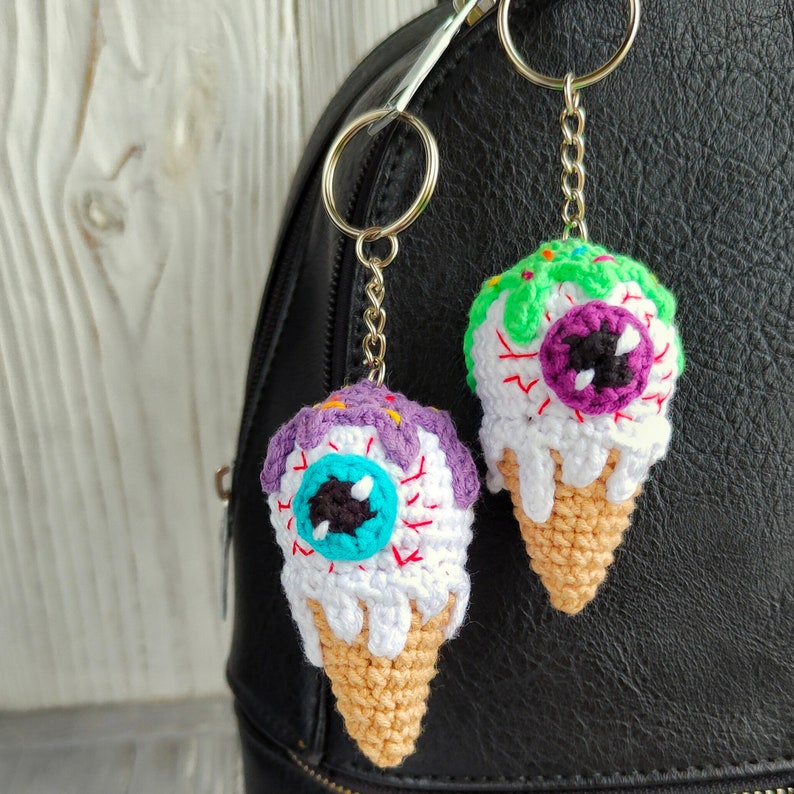Eye Scream Crochet Pattern Uhyggelig Ice Cream nøglering / PDF engelsk vejledning