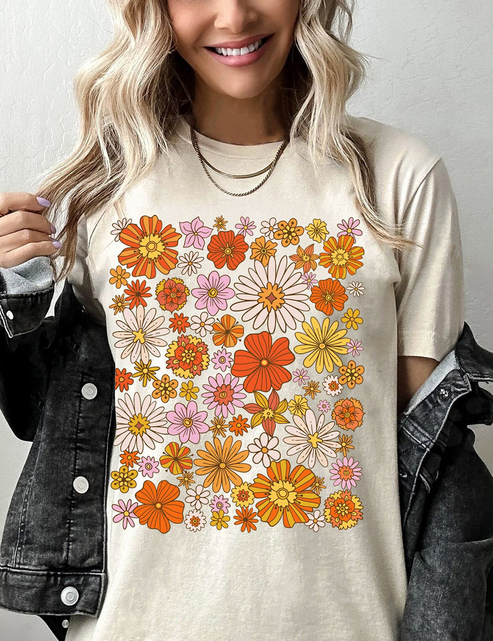 Basic-T-Shirt mit Retro-Blumenmuster