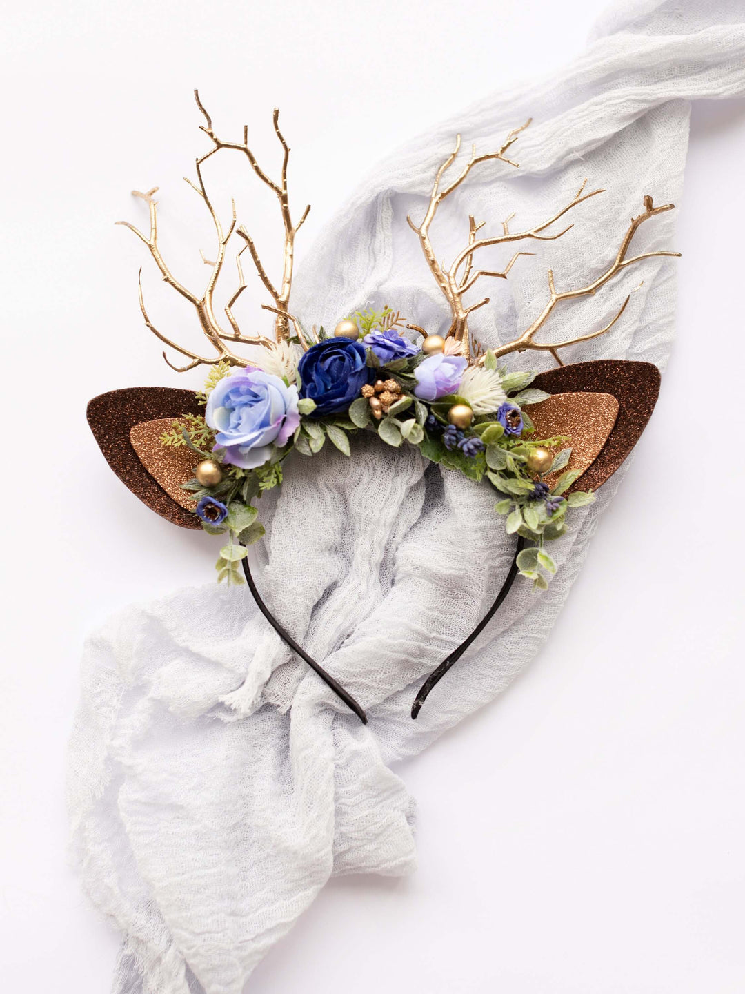 Chrëschtdag Reindeer Headband- Rose Lilac A Navy