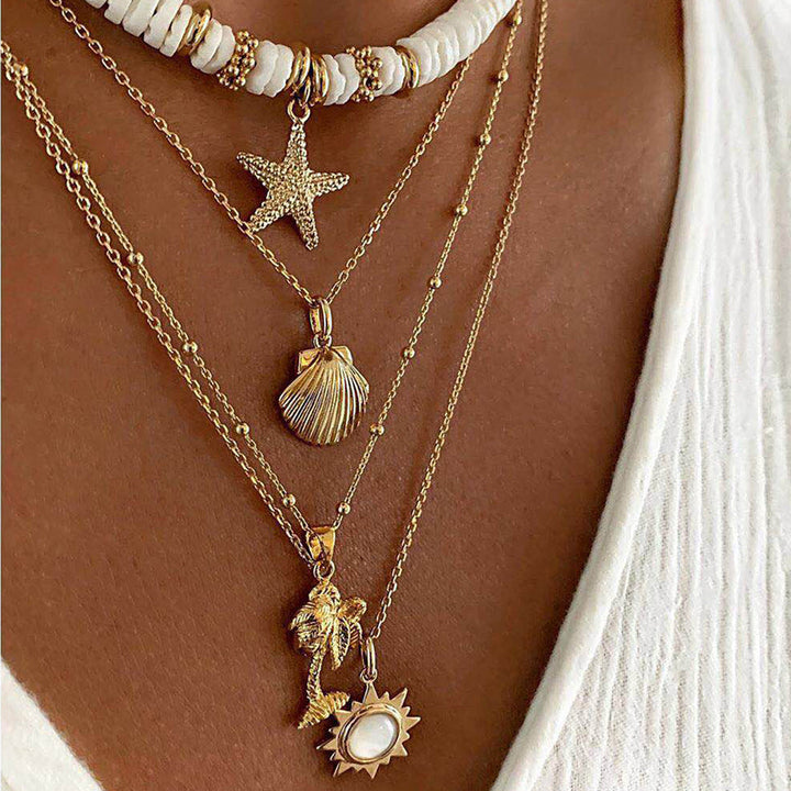 Tassel Boho Necklace - Multilayer Starfish Shell