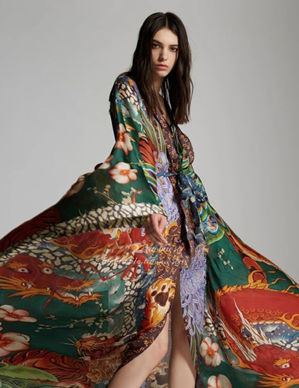 Phoenix Gedréckt Mat Gürtel Kimono